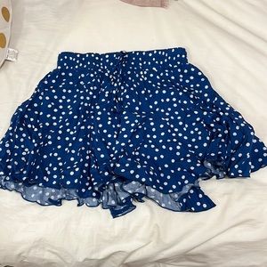 blue and white poka dot flowy shorts